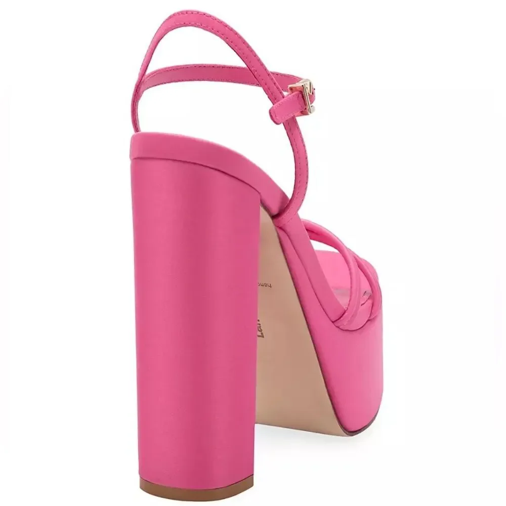 NEW Larroude Annie 140MM Pink Satin Platform Sandals 10
